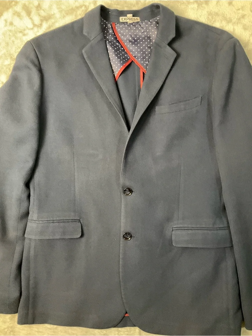 Express Photographer Men's Large Navy Two-Button Sports Coat Slim Fit